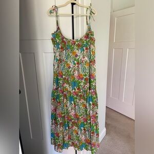 Millie Resort Floral Midi Dress Tie Shoulder Straps